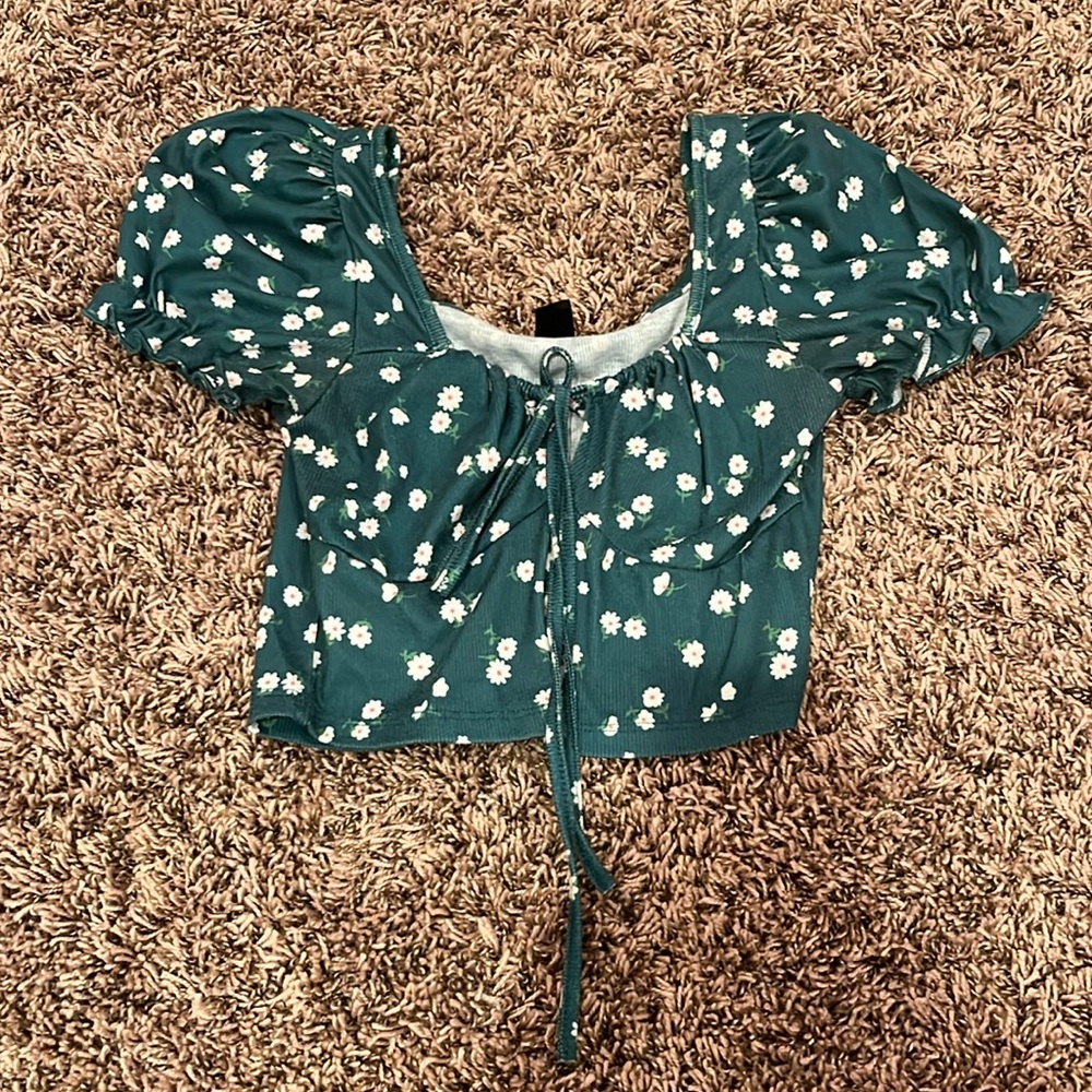 shein green floral crop top
